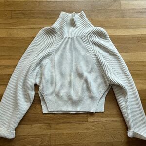 AllSaints Ribbed Cropped Cream Turtleneck Sweater Pullover Small
